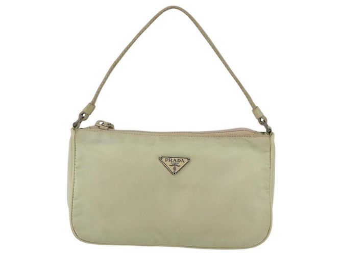 PRADA Accessory Pouch Nylon Beige Silver Auth bs33423 Silvery - view 13