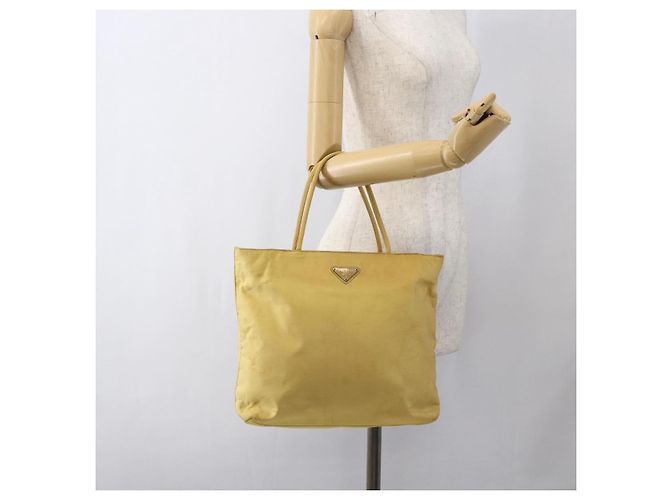 PRADA Borsa a mano in nylon giallo argento autentica bs33282 - vista 23
