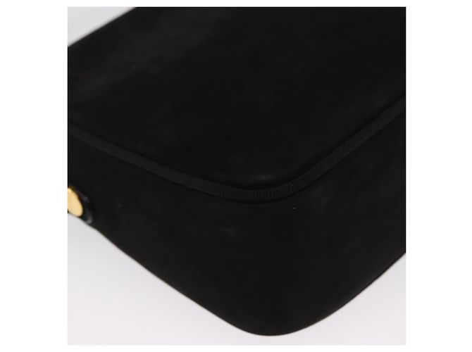 Bolsa de Ombro Vala em Camurça Preta e Dourada Auth BA10372 da Salvatore Ferragamo Preto Dourado - vista 12