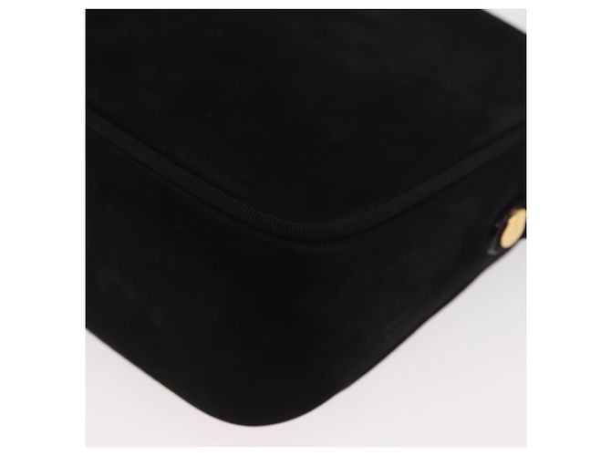 Bolsa de Ombro Vala em Camurça Preta e Dourada Auth BA10372 da Salvatore Ferragamo Preto Dourado - vista 13