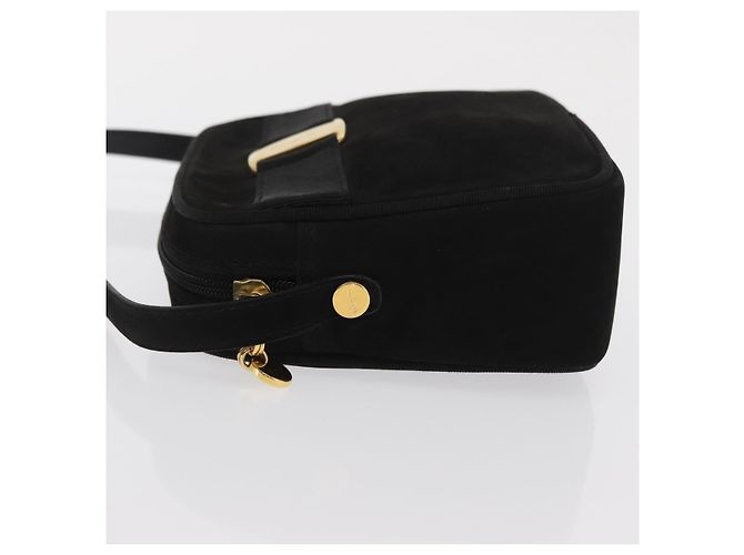 Bolsa de Ombro Vala em Camurça Preta e Dourada Auth BA10372 da Salvatore Ferragamo Preto Dourado - vista 5