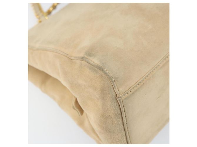 PRADA Ketten-Schultertasche Wildleder Beige Gold Auth 169631 Golden - Ansicht 17