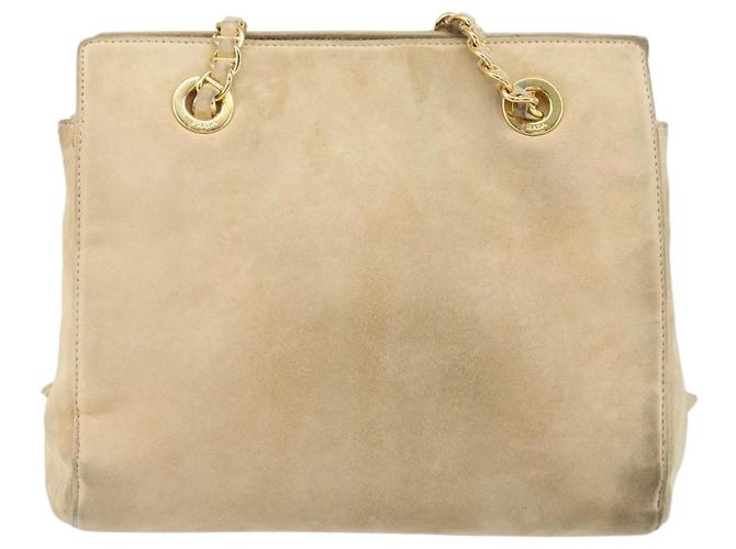 PRADA Ketten-Schultertasche Wildleder Beige Gold Auth 169631 Golden - Ansicht 2