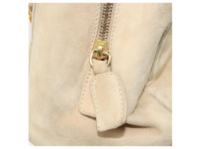 PRADA Ketten-Schultertasche Wildleder Beige Gold Auth 169631 Golden - Ansicht 24