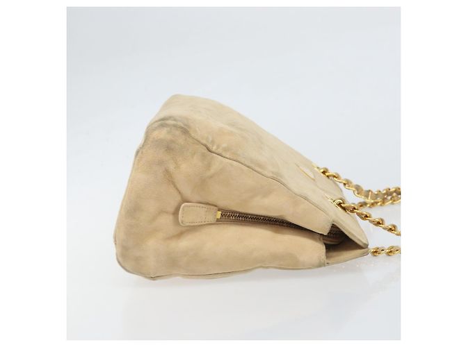 PRADA Ketten-Schultertasche Wildleder Beige Gold Auth 169631 Golden - Ansicht 3