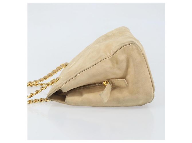 PRADA Ketten-Schultertasche Wildleder Beige Gold Auth 169631 Golden - Ansicht 4