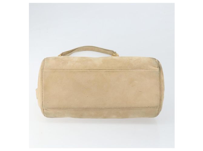 PRADA Ketten-Schultertasche Wildleder Beige Gold Auth 169631 Golden - Ansicht 5
