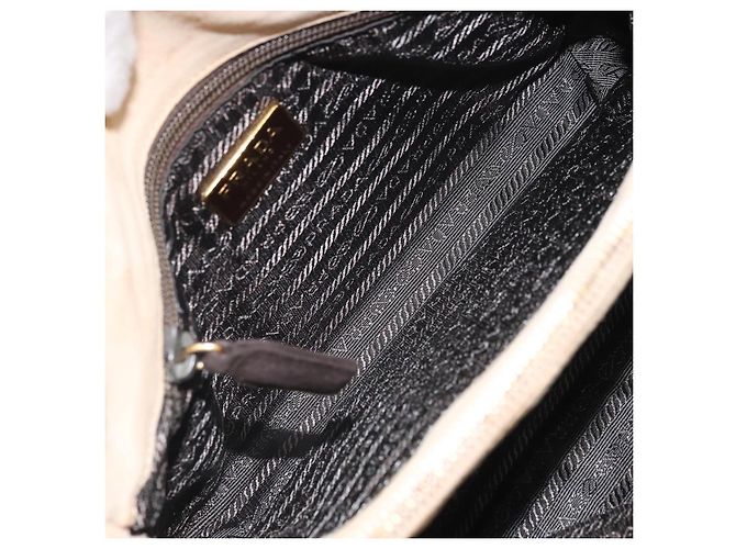 PRADA Ketten-Schultertasche Wildleder Beige Gold Auth 169631 Golden - Ansicht 9