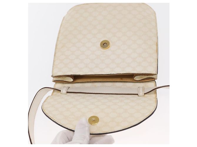 Céline Borsa a Spalla in Tela Macadam CELINE in Pelle PVC Bianco e Oro Auth 171965 D'oro - vista 16