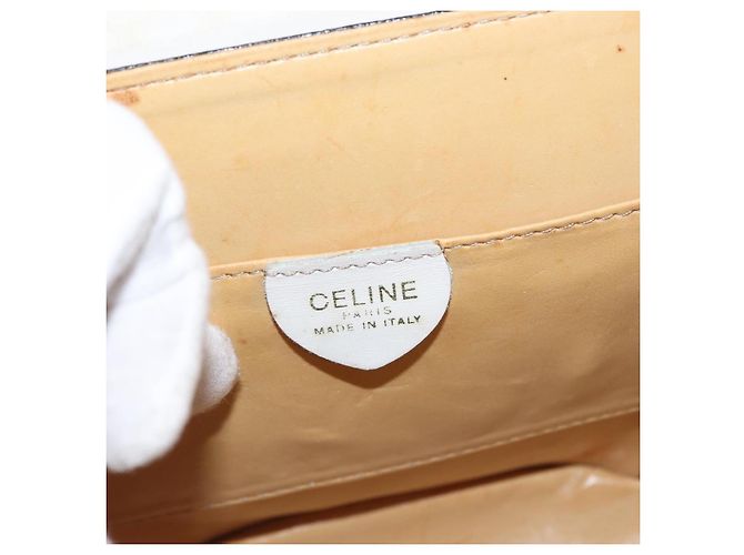 Céline Borsa a Spalla in Tela Macadam CELINE in Pelle PVC Bianco e Oro Auth 171965 D'oro - vista 18