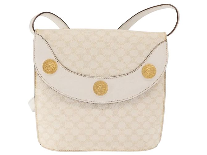 Céline Borsa a Spalla in Tela Macadam CELINE in Pelle PVC Bianco e Oro Auth 171965 D'oro - vista 2