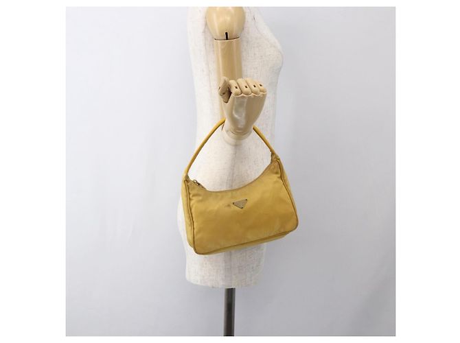 PRADA Borsa a mano in nylon giallo argento autentica ti3741 - vista 21