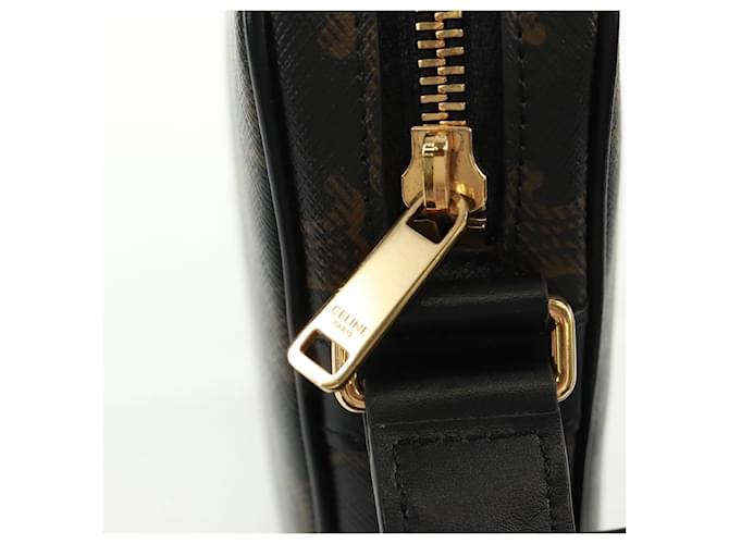 Céline Borsa a Spalla CELINE Triomphe Medium in PVC Nero e Oro Auth BA9639M D'oro - vista 16