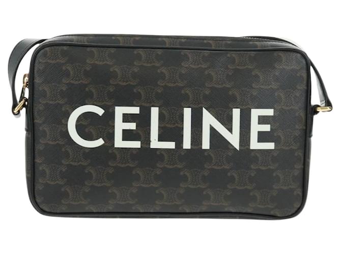 Céline Borsa a Spalla CELINE Triomphe Medium in PVC Nero e Oro Auth BA9639M D'oro - vista 2