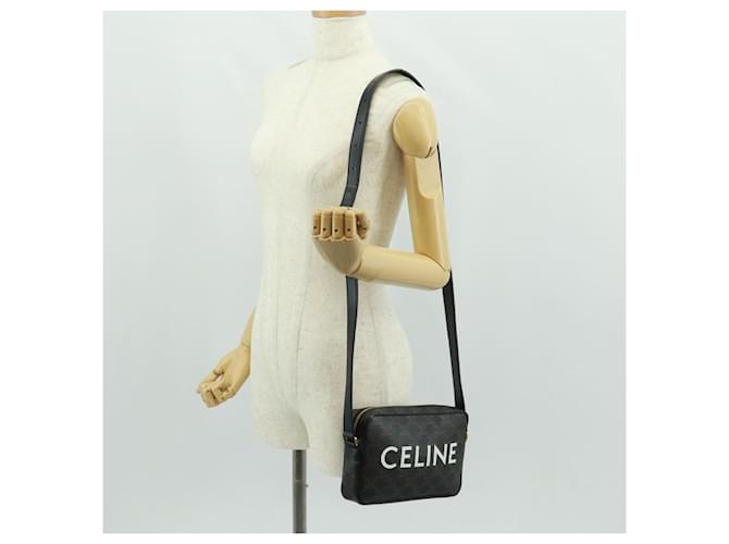 Céline Borsa a Spalla CELINE Triomphe Medium in PVC Nero e Oro Auth BA9639M D'oro - vista 23