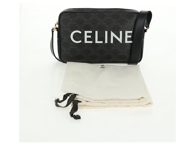 Céline Borsa a Spalla CELINE Triomphe Medium in PVC Nero e Oro Auth BA9639M D'oro - vista 24