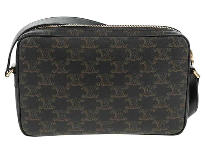 Céline Borsa a Spalla CELINE Triomphe Medium in PVC Nero e Oro Auth BA9639M D'oro - vista 4