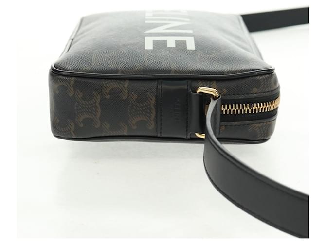 Céline Borsa a Spalla CELINE Triomphe Medium in PVC Nero e Oro Auth BA9639M D'oro - vista 6