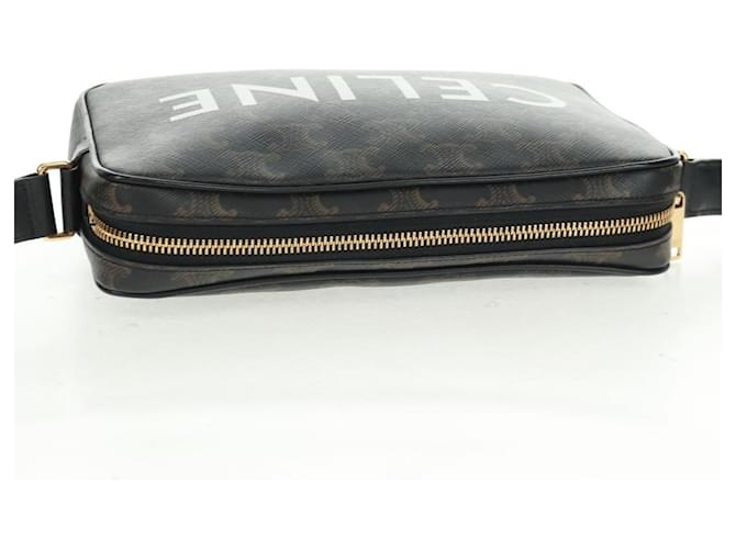 Céline Borsa a Spalla CELINE Triomphe Medium in PVC Nero e Oro Auth BA9639M D'oro - vista 7