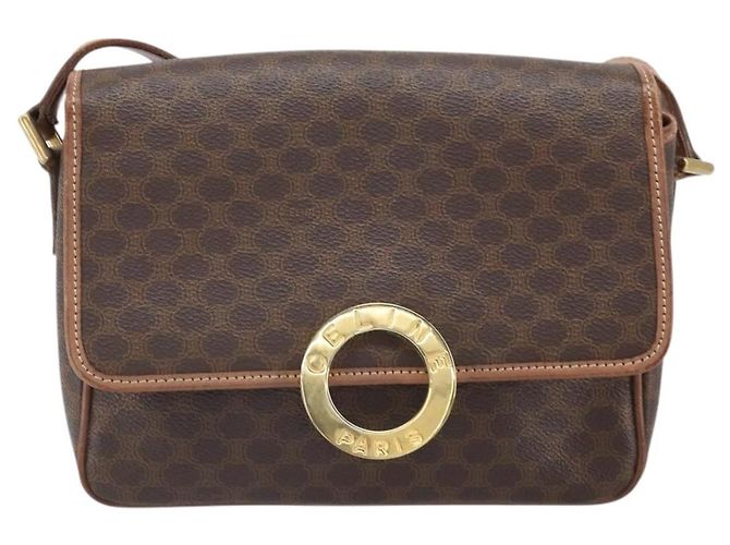 Céline Borsa a spalla circolare in tela Macadam CELINE in pelle PVC marrone oro Auth 171041 D'oro - vista 2