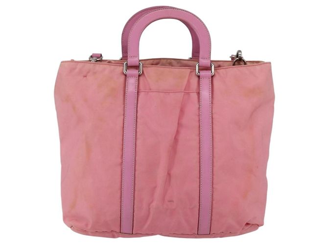 PRADA Borsa a Mano Nylon 2 in 1 Rosa Argento Auth hk3514 - vista 2