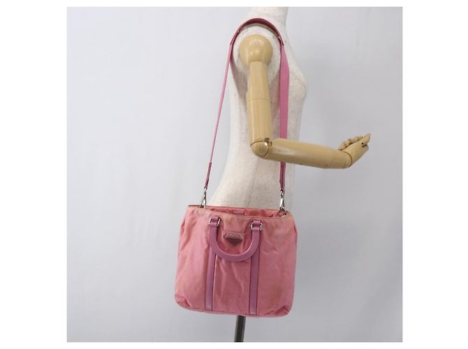 PRADA Borsa a Mano Nylon 2 in 1 Rosa Argento Auth hk3514 - vista 24
