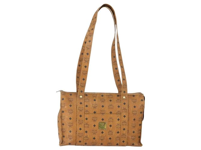 Borsa Tote MCM Logogram Vicetos PVC Marrone Oro Auth 169472 D'oro - vista 2