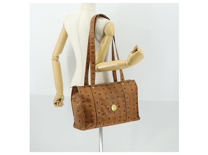 Borsa Tote MCM Logogram Vicetos PVC Marrone Oro Auth 169472 D'oro - vista 23