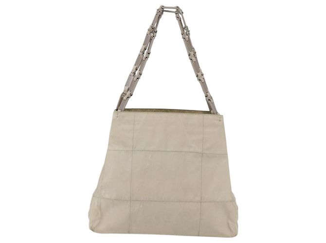 Borsa Tote PRADA Nylon Beige Argento Auth hk3495 - vista 2