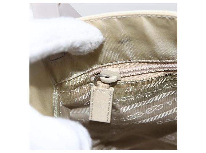 Borsa Tote PRADA Nylon Beige Argento Auth hk3495 - vista 20