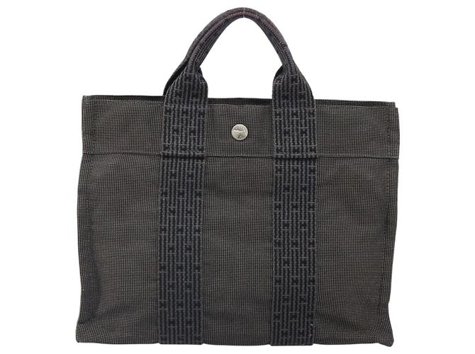 Hermès HERMES Handtasche Her Line PM Canvas Grau Auth 172046 Braun - Ansicht 2
