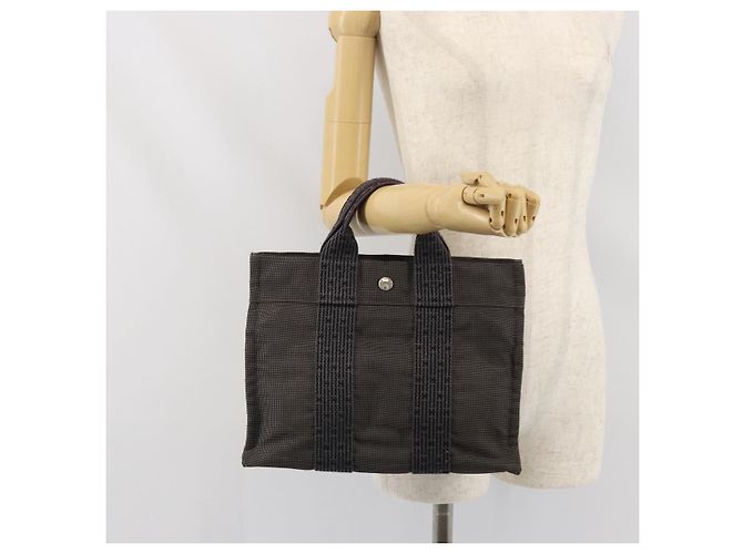 Hermès HERMES Handtasche Her Line PM Canvas Grau Auth 172046 Braun - Ansicht 21