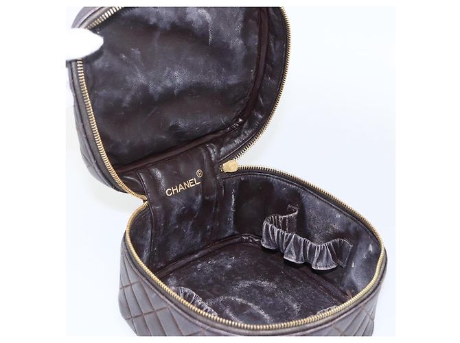 CHANEL Borsa Vanity Matelassé in Pelle di Agnello Marrone Scuro Oro CC Auth 170916 D'oro - vista 15