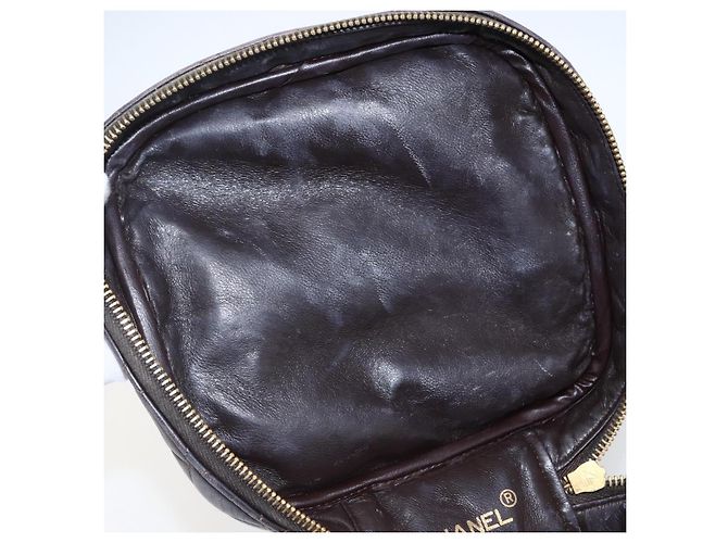 CHANEL Borsa Vanity Matelassé in Pelle di Agnello Marrone Scuro Oro CC Auth 170916 D'oro - vista 16