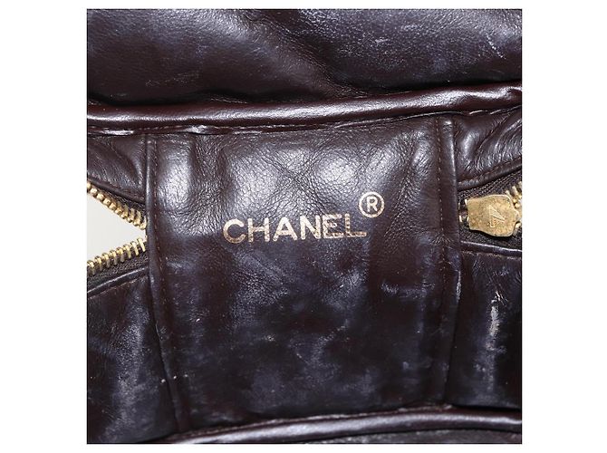 CHANEL Borsa Vanity Matelassé in Pelle di Agnello Marrone Scuro Oro CC Auth 170916 D'oro - vista 17
