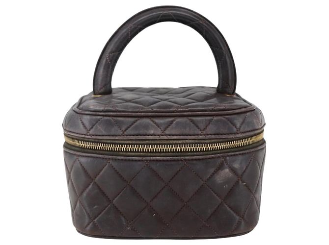 CHANEL Borsa Vanity Matelassé in Pelle di Agnello Marrone Scuro Oro CC Auth 170916 D'oro - vista 2