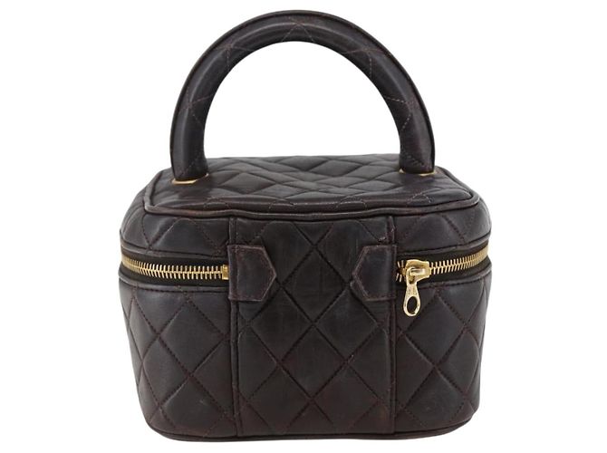 CHANEL Borsa Vanity Matelassé in Pelle di Agnello Marrone Scuro Oro CC Auth 170916 D'oro - vista 3
