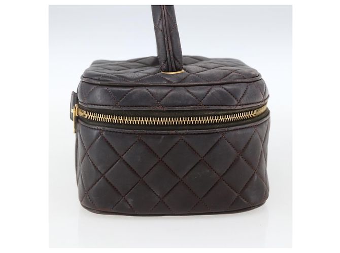 CHANEL Borsa Vanity Matelassé in Pelle di Agnello Marrone Scuro Oro CC Auth 170916 D'oro - vista 4