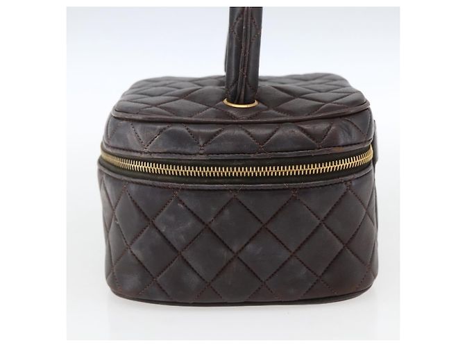 CHANEL Borsa Vanity Matelassé in Pelle di Agnello Marrone Scuro Oro CC Auth 170916 D'oro - vista 5