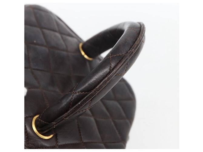 CHANEL Borsa Vanity Matelassé in Pelle di Agnello Marrone Scuro Oro CC Auth 170916 D'oro - vista 7