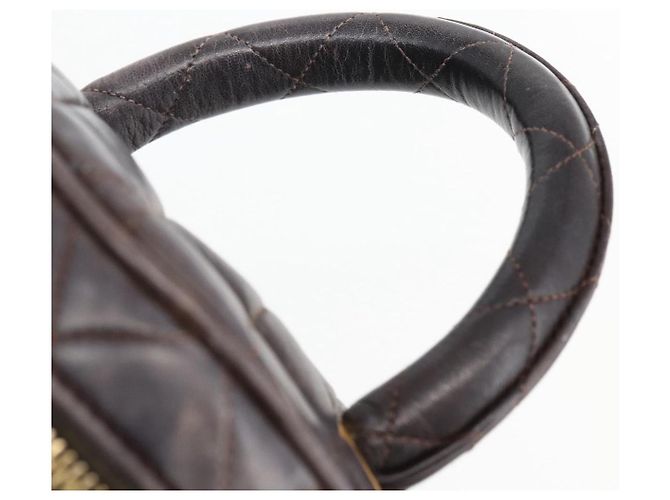 CHANEL Borsa Vanity Matelassé in Pelle di Agnello Marrone Scuro Oro CC Auth 170916 D'oro - vista 8