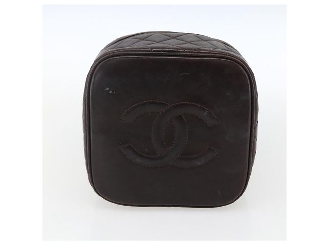 CHANEL Borsa Vanity Matelassé in Pelle di Agnello Marrone Scuro Oro CC Auth 170916 D'oro - vista 9