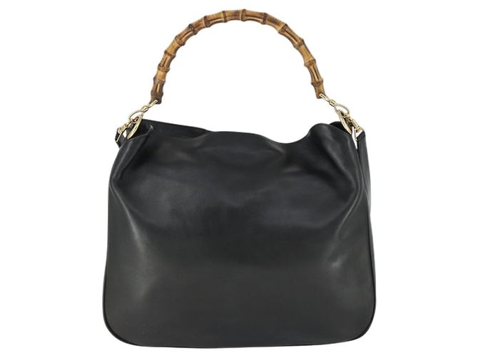 Borsa a spalla Gucci Bamboo in pelle 2 in 1 Nero Oro 001 1577 Auth 166021 D'oro - vista 2