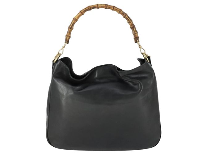 Borsa a spalla Gucci Bamboo in pelle 2 in 1 Nero Oro 001 1577 Auth 166021 D'oro - vista 3