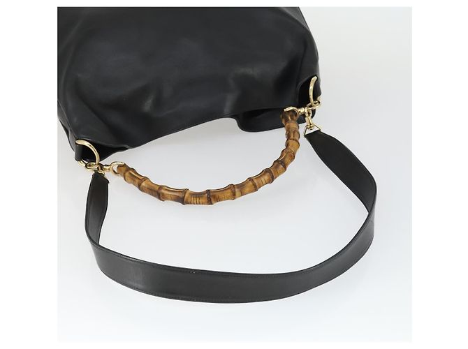 Borsa a spalla Gucci Bamboo in pelle 2 in 1 Nero Oro 001 1577 Auth 166021 D'oro - vista 7
