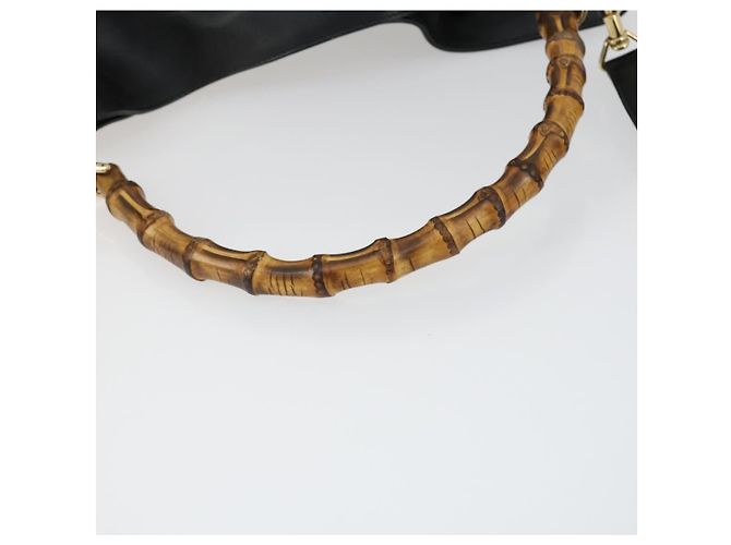 Borsa a spalla Gucci Bamboo in pelle 2 in 1 Nero Oro 001 1577 Auth 166021 D'oro - vista 9