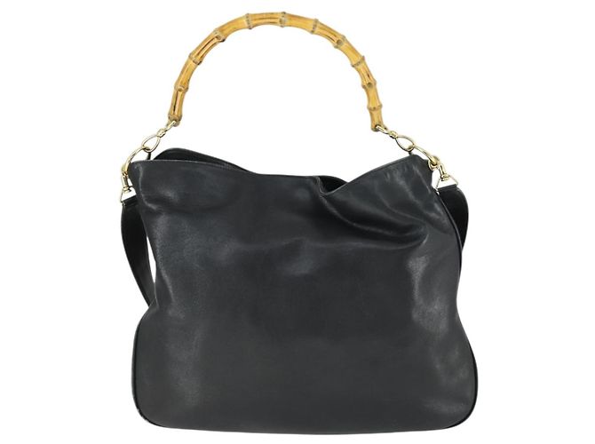 Borsa a Spalla in Pelle Gucci Bamboo 2way Nera Oro Auth ep13051 Nero D'oro - vista 2