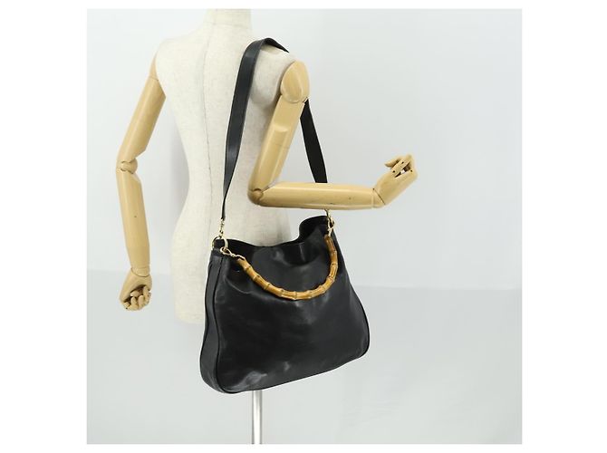Borsa a Spalla in Pelle Gucci Bamboo 2way Nera Oro Auth ep13051 Nero D'oro - vista 23