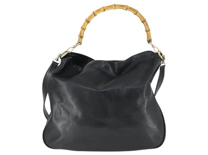 Borsa a Spalla in Pelle Gucci Bamboo 2way Nera Oro Auth ep13051 Nero D'oro - vista 3