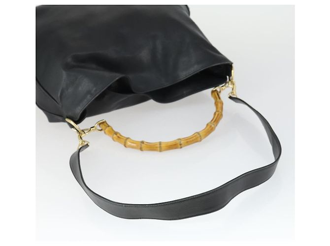 Borsa a Spalla in Pelle Gucci Bamboo 2way Nera Oro Auth ep13051 Nero D'oro - vista 7